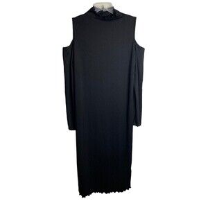 ASOS Cold Shoulder Rib Bodycon Dress Plus Size 18 Black High Neck Long Sleeve